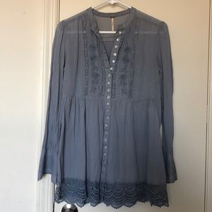 Free People Embroidered Lace Pearl Button Shirt S